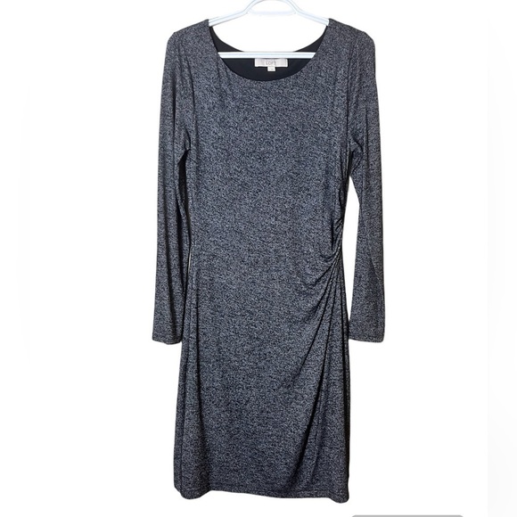 LOFT Women’s Long Sleeve Cinched Waist MIDI Dress Heather Gray Size Medium - Picture 1 of 6